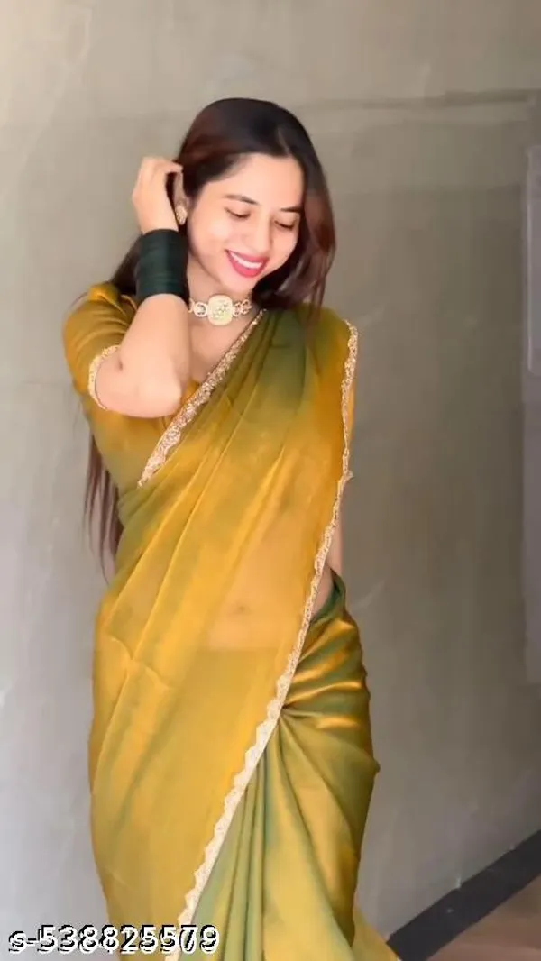 New_Exclusive_Popular_Rare_Collection_Chiffon_Golden_Handwork_Lace_Simmri_Tissue_Golden_Saree_With_Blouse_Saree_For_Women_Women_Sari_Festive_Saree_Wedding_Saree_For_Women