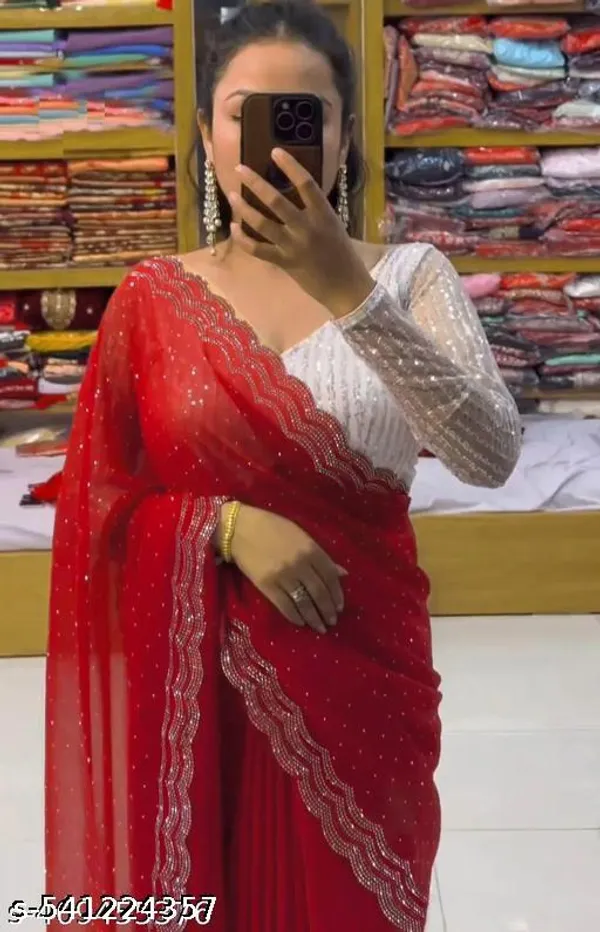 Hot_Fix_Beautiful_Designer_Party_Wear_Georgette_Saree_With_All_Over_Heavy_Beads_Work_And_White_Colour_Heavy_Sequence_Blouse