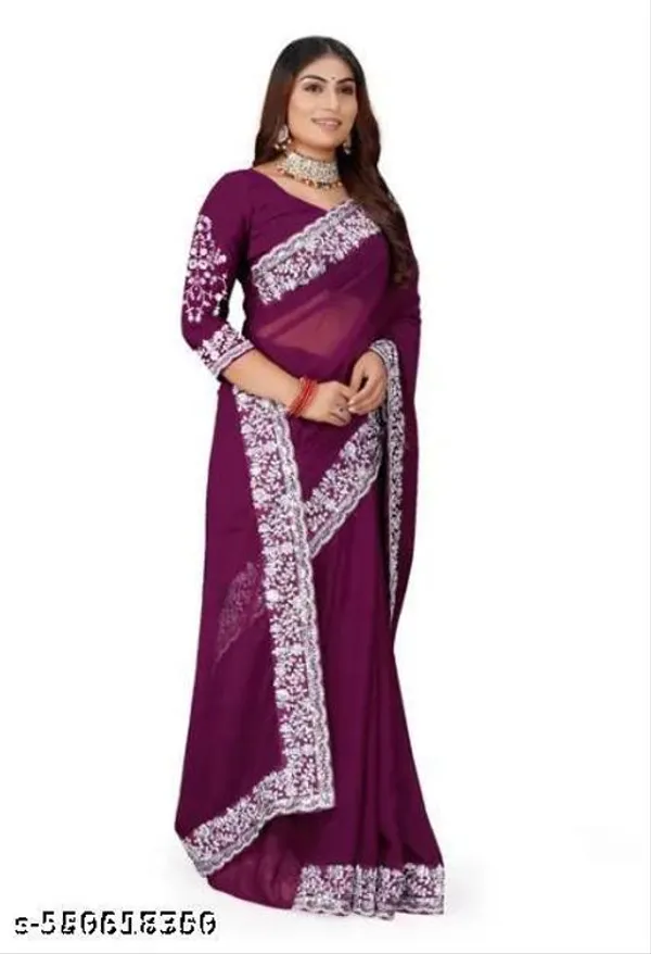 Georgette_Embroidered_Ele_Purple_Sreee_With_Blouse_Saree_For_Women_Trending_Saree_For_Women_Bollywood_Stylish_Fancy_Party_Wear_Wedding_Festive_Bridal_Sari_Saree_For_Women