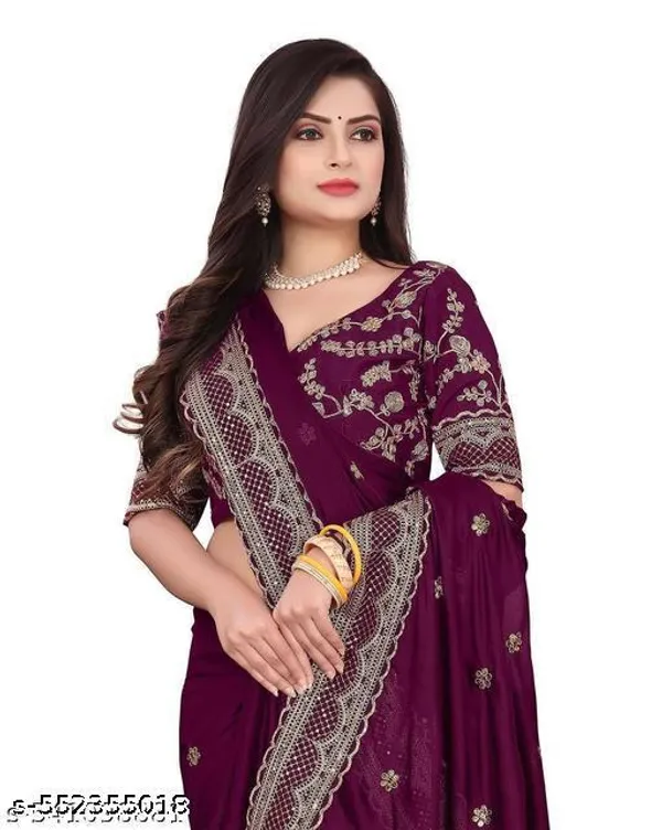 Georgette_Embroidered_Elegant_Purple_Color_Sreee_With_Blouse