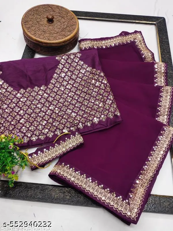 Fency_Disener_Georgette_Pretty_Sarees_With_New_Fency_Border_With_Blouse_Piece