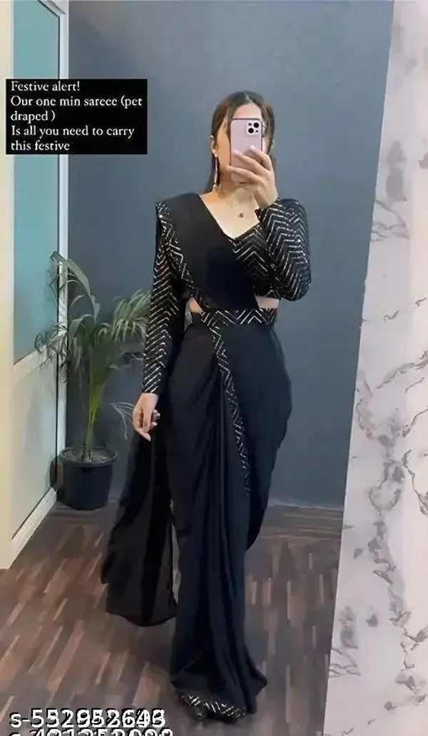 Embroidered_Solid_Plain_Bollywood_Georgette_Saree_New_Heavy_Bollywood_Sequences_Saree_Black