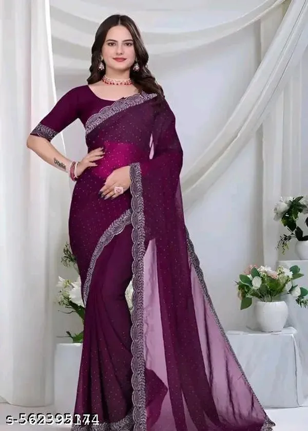 Trending_New_Georgette_Silk_Saree_With_Beads_And_Stone_Work_Border_Lace_And_Fancy_Unstiched_Blouse