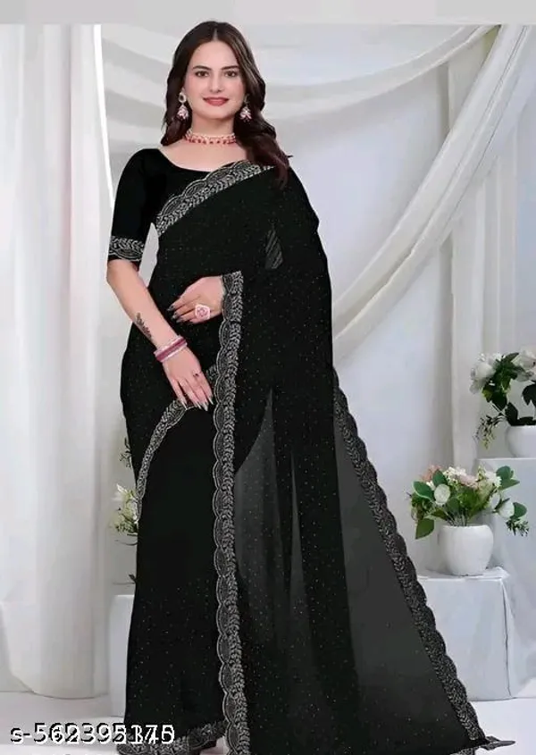 Trending_New_Georgette_Silk_Saree_With_Beads_And_Stone_Work_Border_Lace_And_Fancy_Unstiched_Blouse
