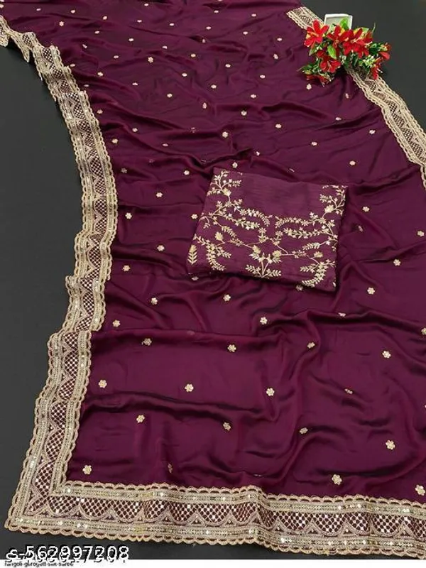 Fency_Disener_Georgette_Pretty_Sarees_With_New_Fency_Border_With_Blouse_Piece