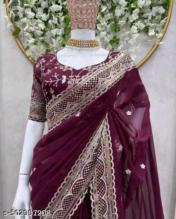 Fency_Disener_Georgette_Pretty_Sarees_With_New_Fency_Border_With_Blouse_Piece