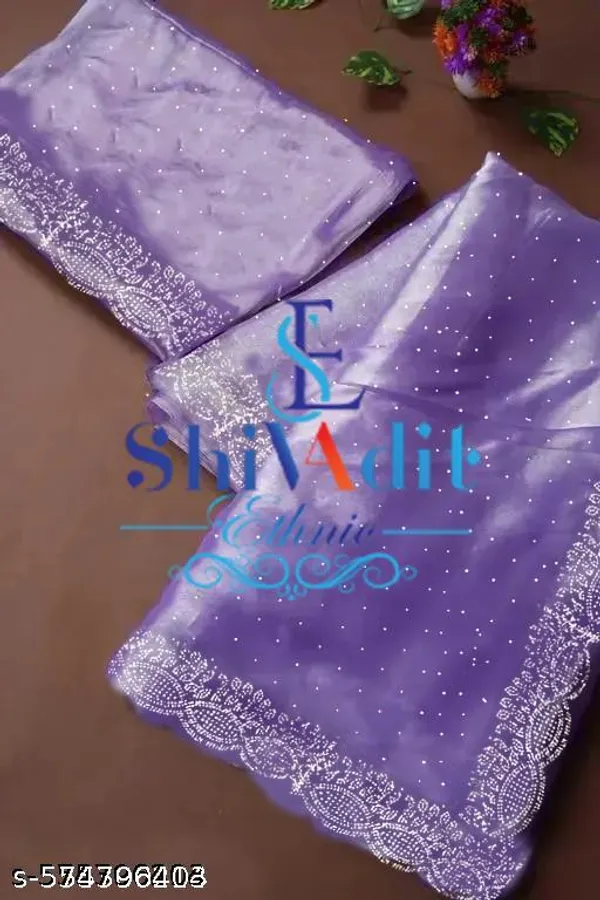 Trendy_Pretty_Trending_Beautiful_Fully_Diamond_Work_Jimmy_Choo_Saree_With_Same_Colour_Attractive_Blouse_Piece