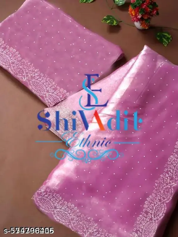 Trendy_Pretty_Trending_Beautiful_Fully_Diamond_Work_Jimmy_Choo_Saree_With_Same_Colour_Attractive_Blouse_Piece