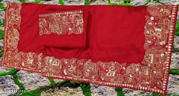 New_Designer_Saree_With_Beautiful_Same_Blouse_Pice_Work_Border