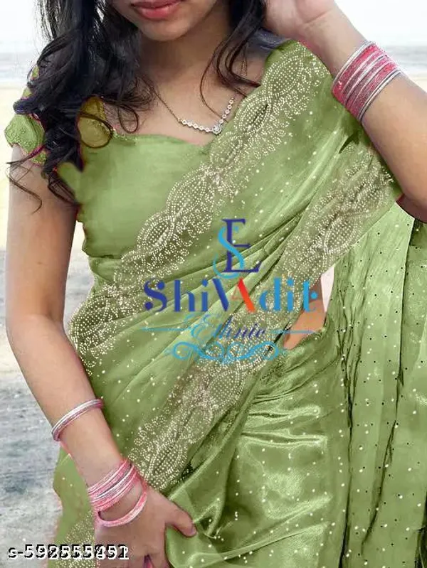Fancy_Organza_Saree_With_Swarovski_Work_Lightweight_Party_Wear_Saree_Fabric_With_Blouse_Piece_Swarovski_Work_Saree_In_Party_Wear_Indian_Saree_With_Moti_Warck_Minimam_Border_Design_Fancy_Saree_For_Women_Peral_Work_Stylish_Modern_Look