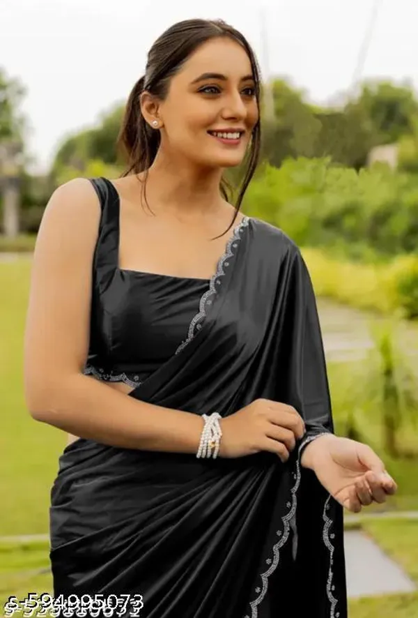 Diamonds_Stone_Work_Hot_Fixing_Sarees_For_Women_With_Unstitched_Blouse_Piece_Black