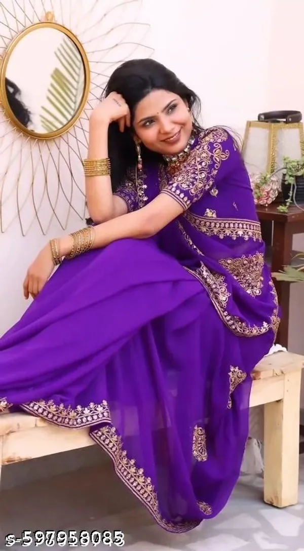 Fency_Disener_Georgette_Pretty_Sarees_With_New_Fency_Border_With_Blouse_Piece