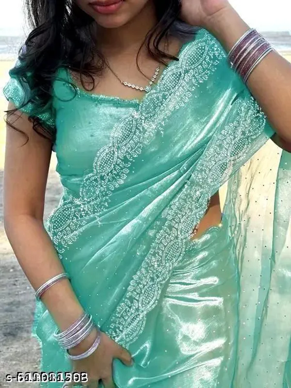 Fancy_Jimmy_Choo_Organza_Saree_With_Swarovski_Work_Lightweight_Party_Wear_Saree_Fabric_With_Blouse_Piece_Swarovski_Work_Saree_In_Party_Wear_Indian_Saree_With_Moti_Warck_Minimam_Border_Design_Fancy_Saree_For_Women_Peral_Work_Stylish_Modern_Look