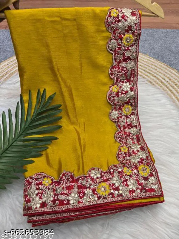 Beautiful_Chinnon_Silk_Saree_With_Bandhej_Gotta_Work_Yellow