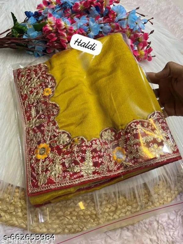 Beautiful_Chinnon_Silk_Saree_With_Bandhej_Gotta_Work_Yellow