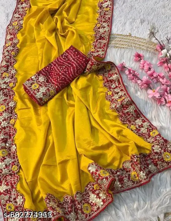 New_Collection_Chinnon_Silk_Saree_Gota_Work_And_Bandhani_Party_Wear_Fancy_Saree