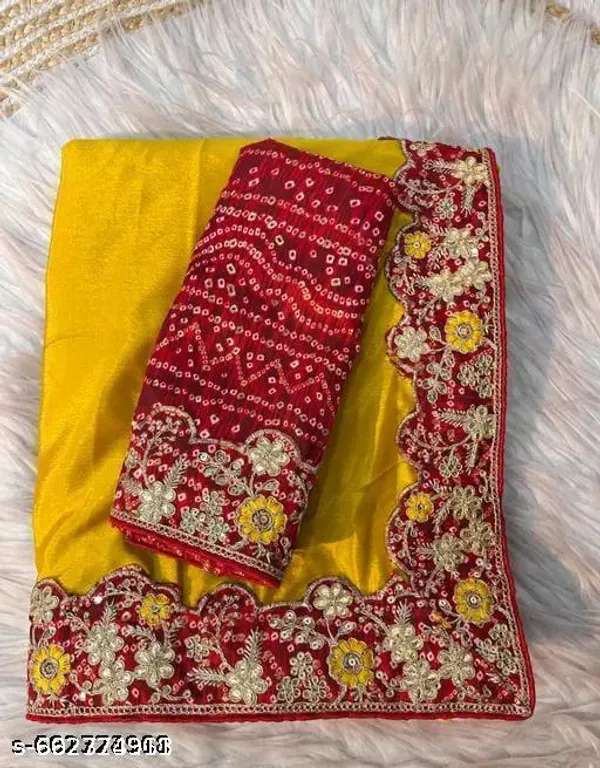 New_Collection_Chinnon_Silk_Saree_Gota_Work_And_Bandhani_Party_Wear_Fancy_Saree