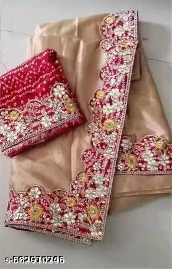Cream_Georgette_Saree_With_Red_Embroidered_Border_Blouse_Piece
