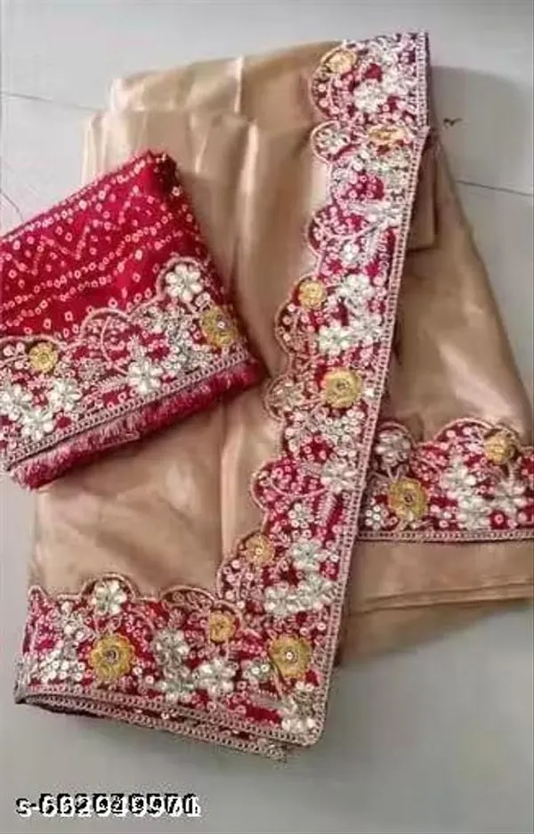 Cream_Georgette_Saree_With_Red_Embroidered_Border_Blouse_Piece