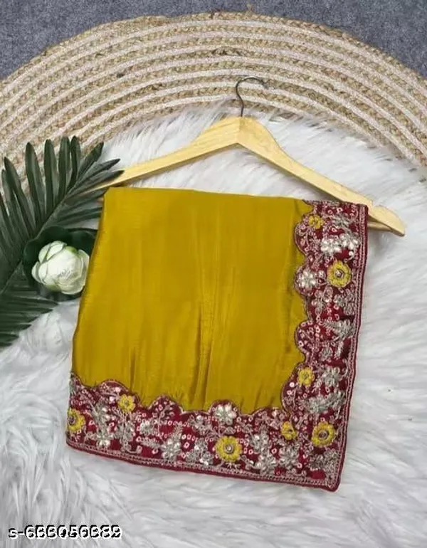 Meesho_Viral_Tranding_Yellow_Beautiful_Chinon_Silk_Saree_With_Bandhej_Gotta_Work