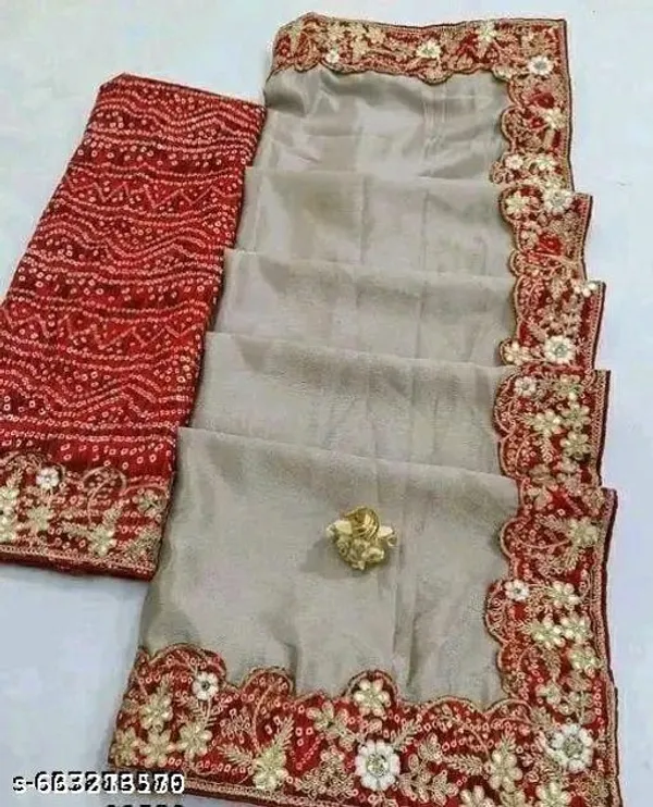 Cream_Georgette_Saree_With_Red_Embroidered_Border_Blouse_Piece