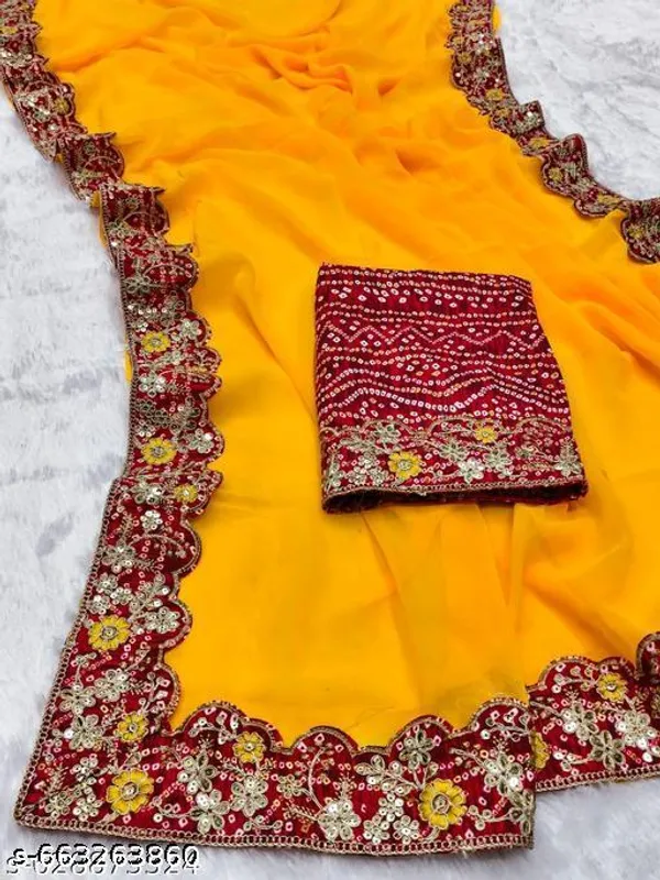 Beautiful_Chinnon_Silk_Saree_With_Bandhej_Gotta_Work_Yellow