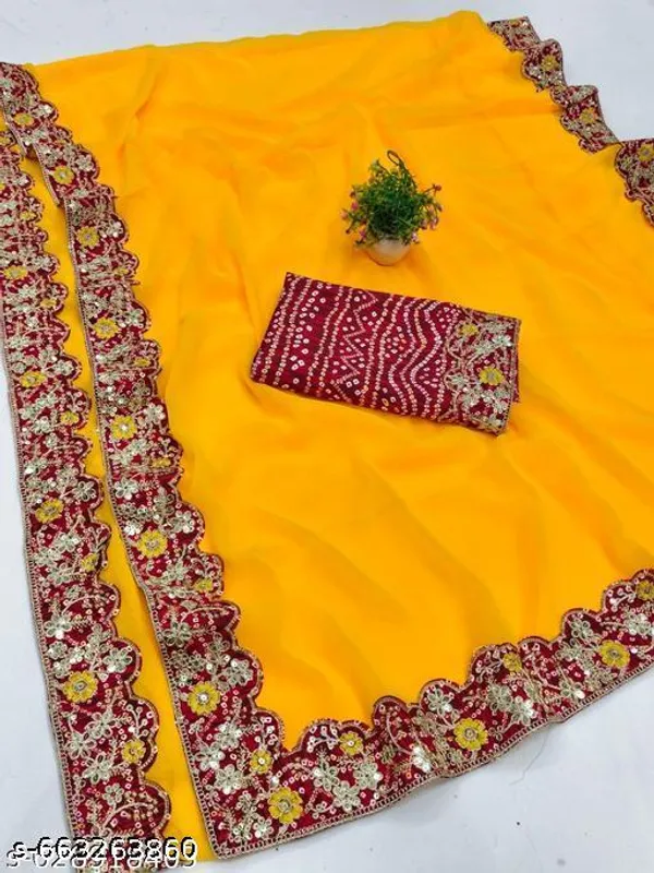 Beautiful_Chinnon_Silk_Saree_With_Bandhej_Gotta_Work_Yellow