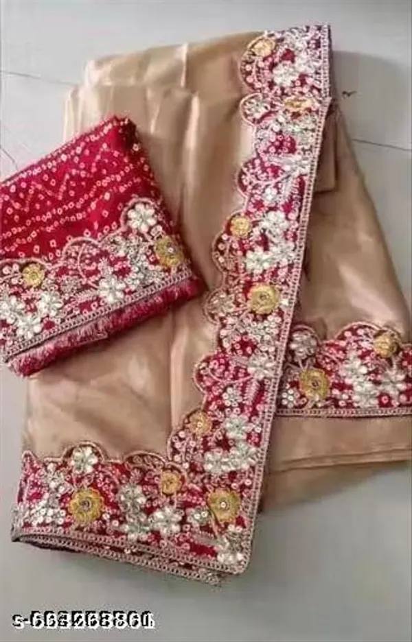Beautiful_Chinnon_Silk_Saree_With_Bandhej_Gotta_Work_Cream