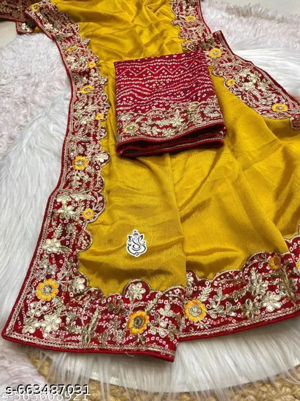 Beautiful_Chinnon_Silk_Saree_With_Bandhej_Gotta_Work_Cream