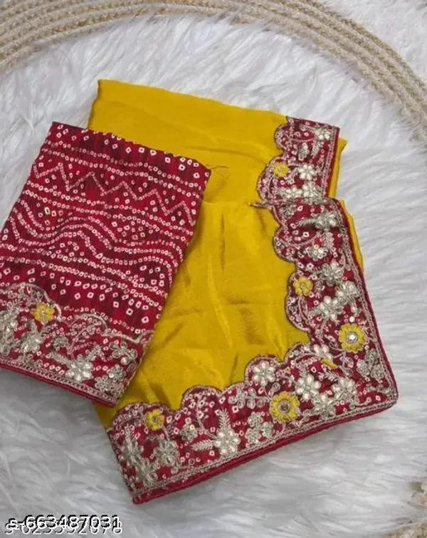 Beautiful_Chinnon_Silk_Saree_With_Bandhej_Gotta_Work_Cream