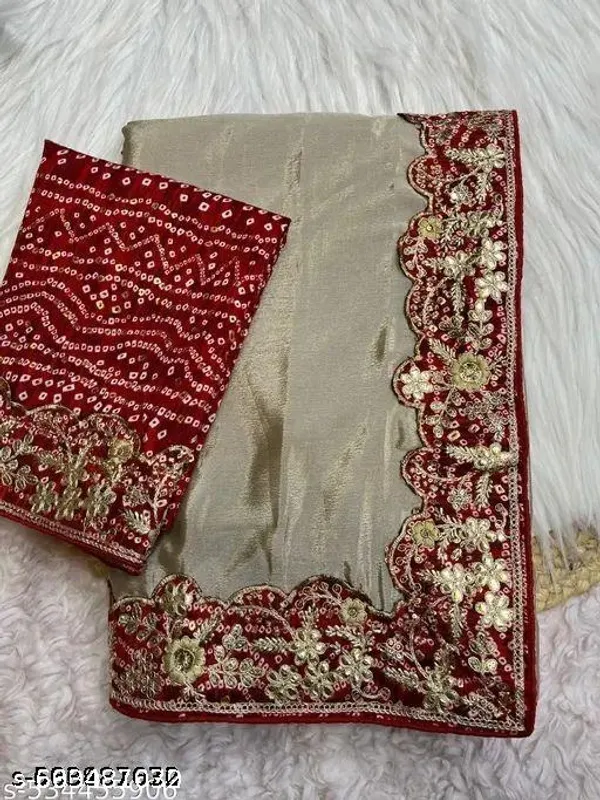 Beautiful_Chinnon_Silk_Saree_With_Bandhej_Gotta_Work_Cream