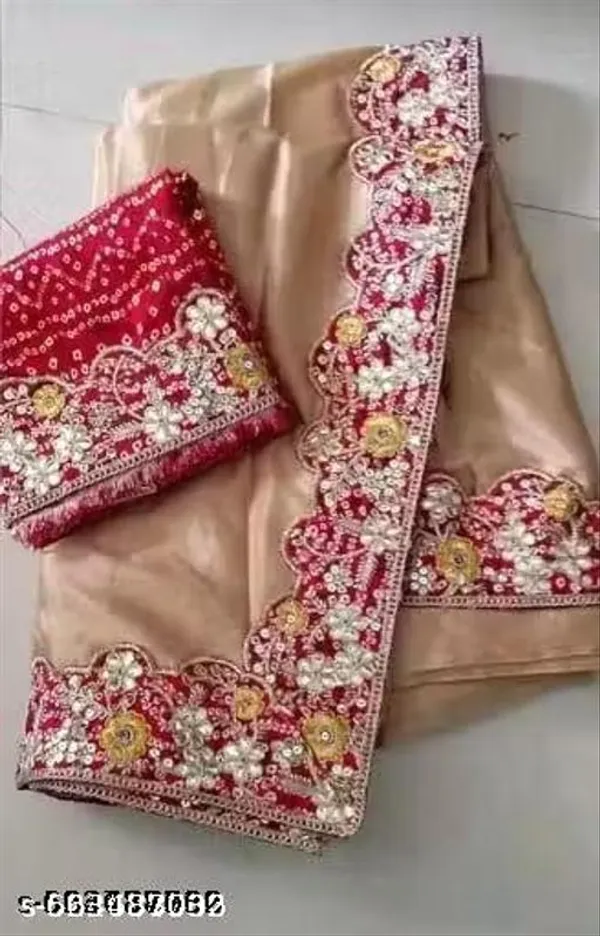 Beautiful_Chinnon_Silk_Saree_With_Bandhej_Gotta_Work_Cream