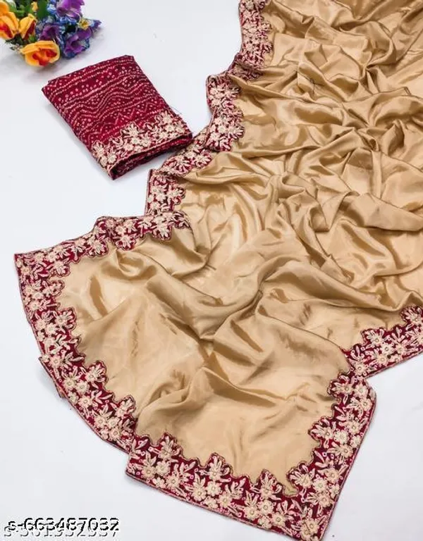 Beautiful_Chinnon_Silk_Saree_With_Bandhej_Gotta_Work_Cream