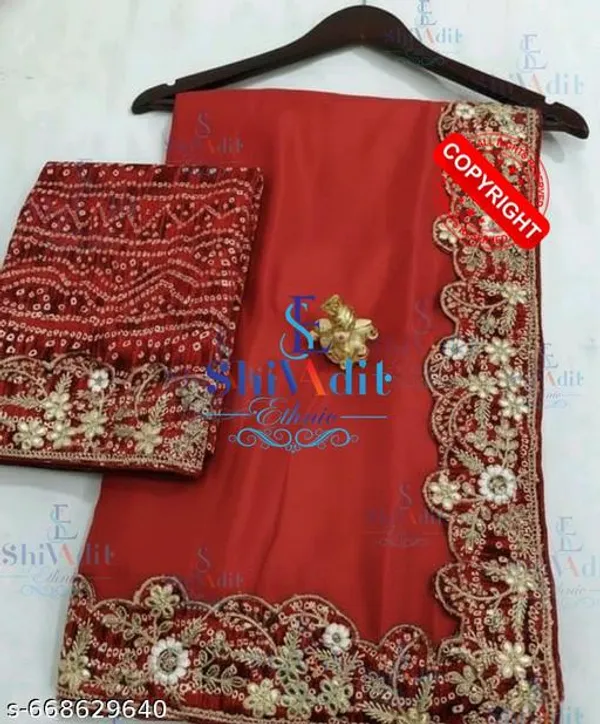 Beautiful_Chinnon_Silk_Saree_With_Bandhej_Gotta_Work_Red