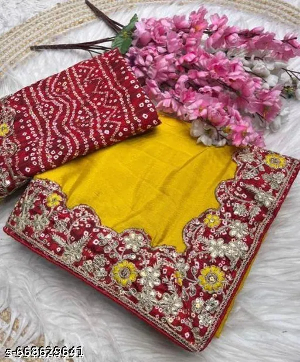 Beautiful_Chinnon_Silk_Saree_With_Bandhej_Gotta_Work_Yellow