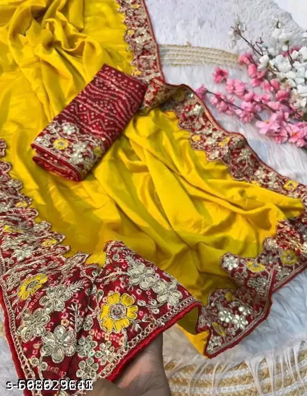Beautiful_Chinnon_Silk_Saree_With_Bandhej_Gotta_Work_Yellow