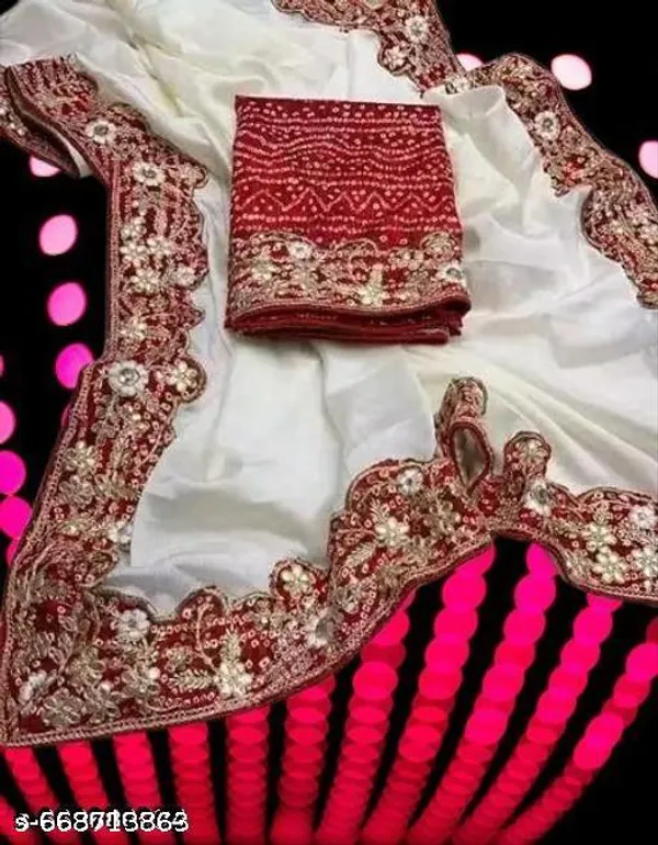 Women_S_Leheriya_Bandhani_Printed_Embroidered_White_Pure_Chinnon_Saree_With_Heavy_Work_Blouse