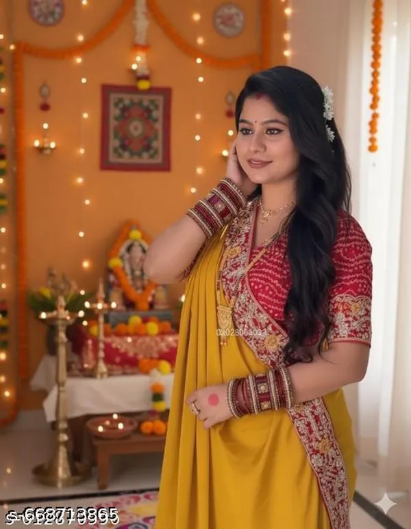 Women_S_Leheriya_Bandhani_Printed_Embroidered_Yellow_Pure_Chinnon_Saree_With_Heavy_Work_Blouse