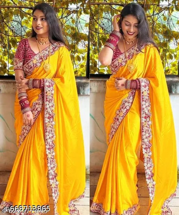 Women_S_Leheriya_Bandhani_Printed_Embroidered_Yellow_Pure_Chinnon_Saree_With_Heavy_Work_Blouse