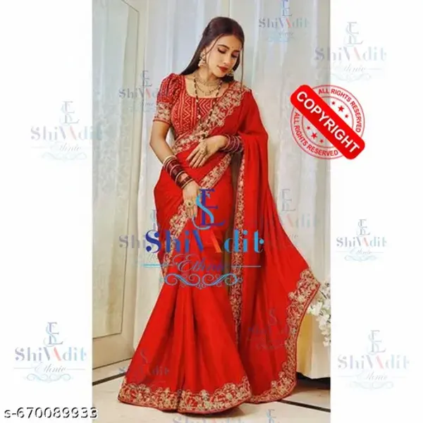 Trending_Beautiful_Chinnon_Red_Bandhani_Lace_Embroidered_Worked_Lace_Saree_With_Bandhej_Blouse_Piece