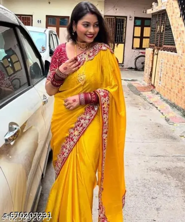 Fency_Disigner_Chinnon_Pretty_Sarees_With_New_Fency_Border_With_Blouse_Piece