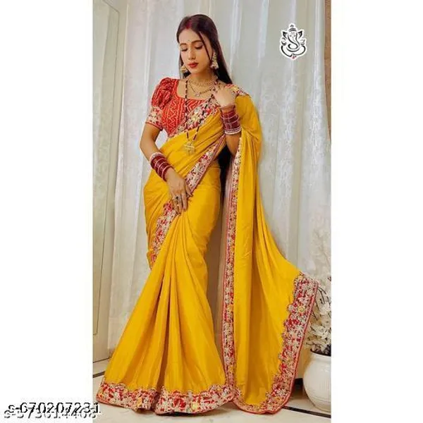 Fency_Disigner_Chinnon_Pretty_Sarees_With_New_Fency_Border_With_Blouse_Piece