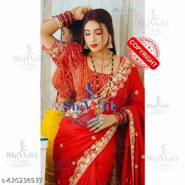 Soft_White_Chinnon_Saree_With_Bandhej_Foil_Coding_Sequence_Work_Border_Saree_With_Bandhej_Blouse