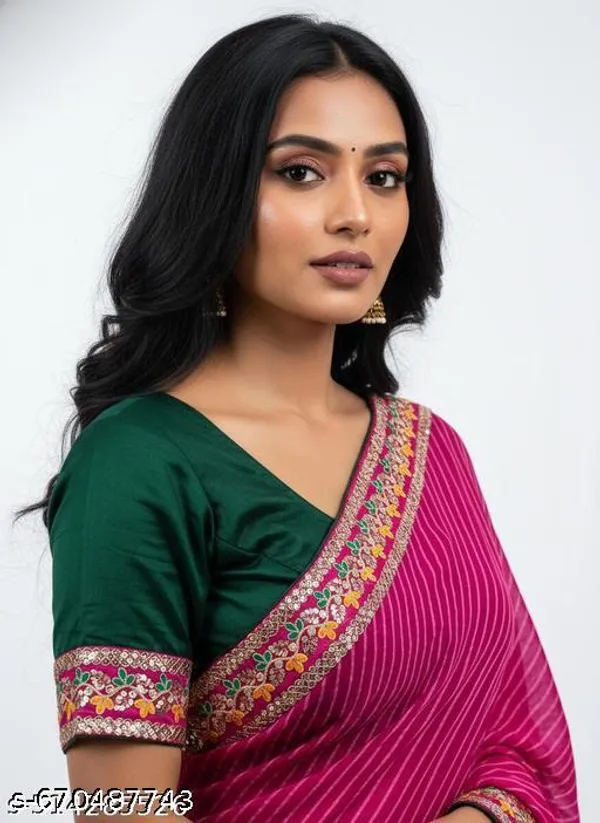Bandhani_Lehriya_Latest_Rani_Color_Saree_With_Embroidered_Golden_Lace_Border_Stylish_Designer_Blouse