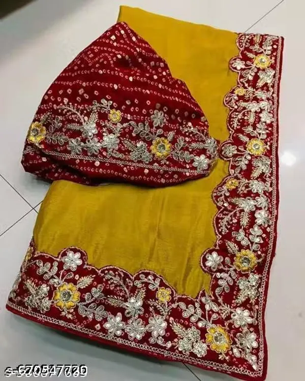 Bandhani_Lehriya_Latest_Yellow_Saree_With_Embroidered_Golden_Lace_Border_Stylish_Designer_Blouse