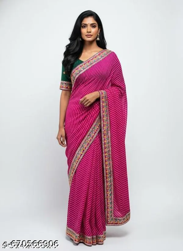 Bandhani_Lehriya_Latest_Rani_Pink_Saree_With_Embroidered_Golden_Lace_Border_Stylish_Designer_Blouse