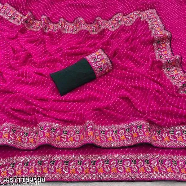Bandhani_Lehriya_Latest_Rani_Saree_With_Embroidered_Golden_Lace_Border_Stylish_Designer_Blouse