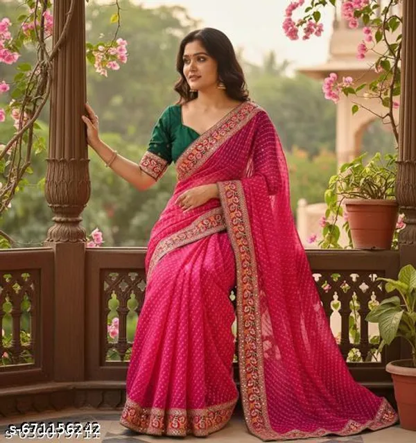 Elegant_Rani_Georgette_Saree_With_Heavy_Golden_Embroidered_Border_Blouse_Piece