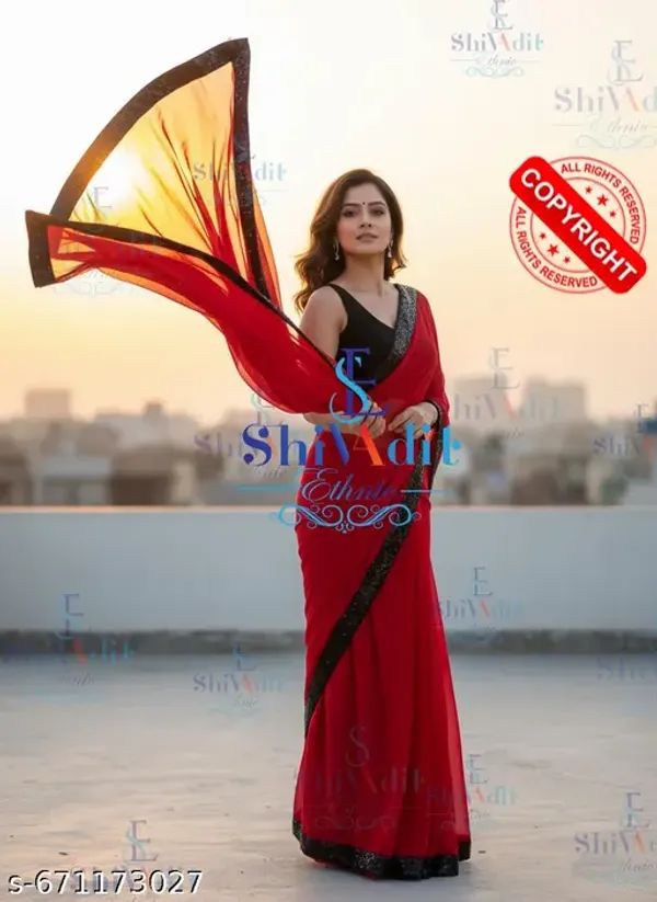 Aligent_Red_Georgette_Fabric_With_Sequence_Work_Party_Wear_Saree