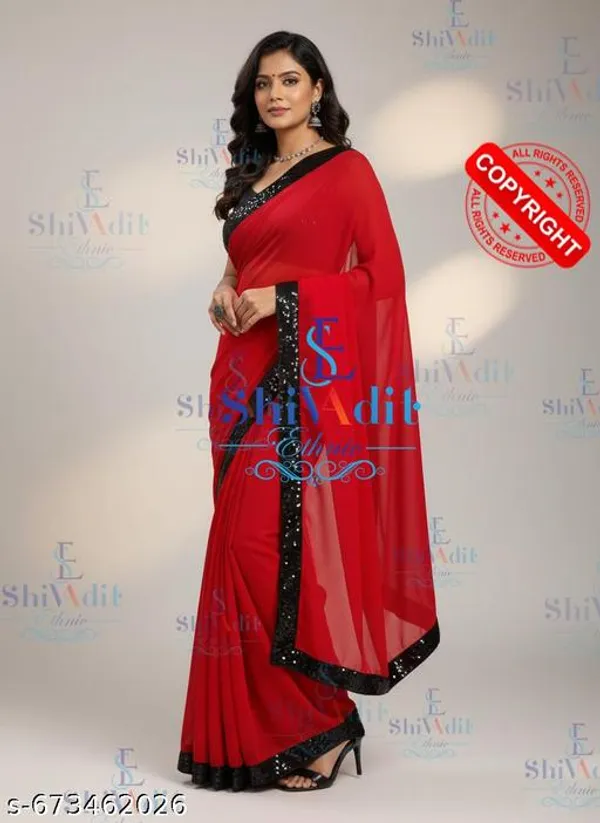 Tranding_Fashion_Red_Color_Embroidered_Saree_Wirh_Blouse_Saree_For_Women_Designer_Sari_For_Women_Wedding_Saree_For_Women_Daily_Wear_Saree_For_Women